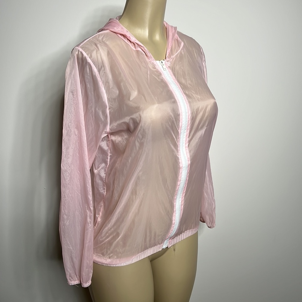 Sheer baby pink medium jacket with hood - Picture 2 of 4